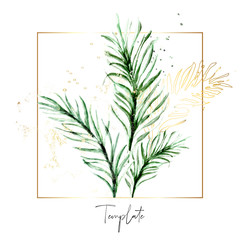 Set of palm floral elements. Tropical Flower and green leaves with golg foil decoration. Wedding concep. Floral poster, invite. Vector arrangements for greeting card or invitation design © milatoo