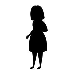 Silhouette of a woman standing. Vector black and white flat illustration.