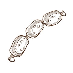 Sausages chain isolated sketch, meat food, butchery shop