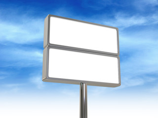 Blank signboard mock up template in front of blue sky, 3d illustration