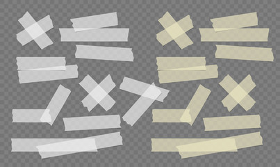 Adhesive, sticky, masking, duct tape strips for text on gray squared background. Vector illustration.