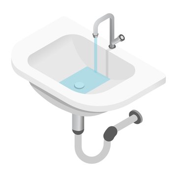 Sink And Open Tap With Pipe Or Tube Isolated Object