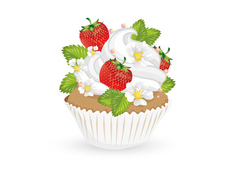 Cupcake mit Erdbeeren und Sahne