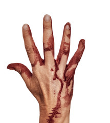 Bloody hand, isolated on white. Female. Halloween etc. © Mushy