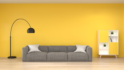 wall mockup sofa in front of the yellow empty wall 3d rendering modern home design,mockup element...