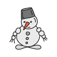 Cute simple snowman vector illustration. square icon, isolated on white background.