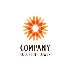 Fun and colorful orange sun flower illustration logo design