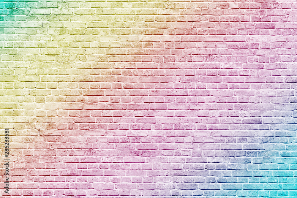 Wall mural colorful rainbow brick wall background