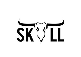 Simple skull logotype with buffalo head bones and horns