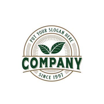 Vintage Agriculture Farm Circle Seal Logo Design With Leaf Illustration