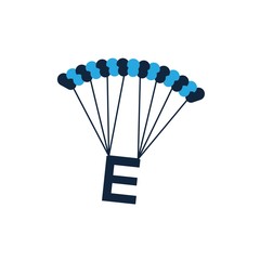 Initial letter E in blue parachute education logo design