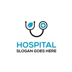 Smiley face from stethoscope with leaf and crosshealth eyes medical logo design