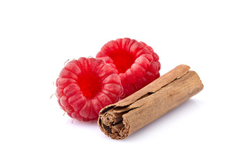 Raspberry with cinnamon Isolated on White Background. Ripe berry with spice isolated.