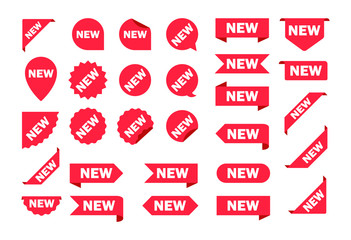 New tag ribbon and banner vector.New labels, red isolated on white background, vector illustration in flat style.