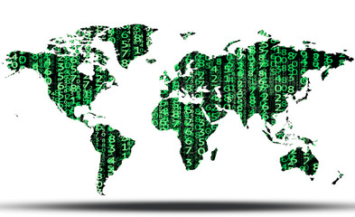 World map with binary code background