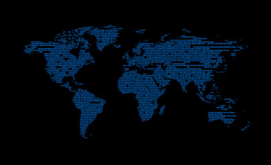 Fototapeta na wymiar World map with binary code background