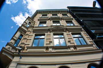 Media and financial district House fronts and skyscrapers 