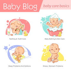 Set of baby illustration. First year growth and activity.