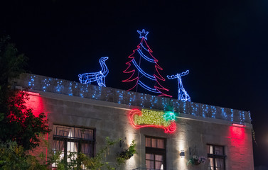 Christmas decorations on the roof of a house on the Sderot Ben Gurion street in Haifa in Israel