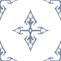 Vector Swan Magical Tiles in Dusty Blue seamless pattern background.