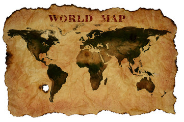 World map painted on old parchment