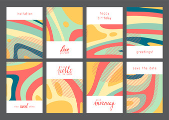 Obraz na płótnie Canvas Set of creative universal geometric cards. Designs for prints, wedding, anniversary, birthday, Valentine's day, party invitations, posters, cards, etc. Vector. Isolated.