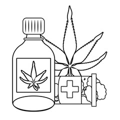 cannabis martihuana sativa hemp cartoon in black and white