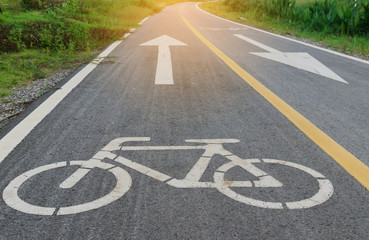 Bicycle lane on the road with nature way.