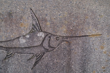 Wall carved with a picture of fish