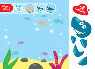 Drawing Game Tutorial Shark Printable Template Vector