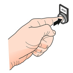 Fototapeta premium Button/Ack, mit Finger betätigt [coloriert]