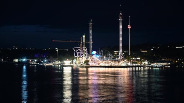 Gröna Lund amusement park in Stockholm at night