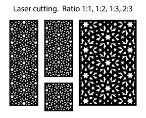 Jali decorative design panel. Laser pattern. Set of decorative vector panels for laser cutting. Template for interior partition in arabesque style.