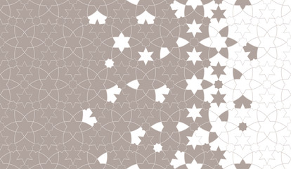 Muslim vector seamless pattern. Geometric halftone texture with color tile disintegration or breaking