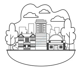 Fototapeta premium Urban buildings and city architecture in black and white