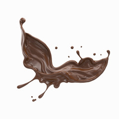 chocolate splash in shape of spiral and twist, 3d illustration.
