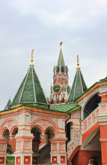 Fototapeta na wymiar Kremlin tower in Moscow Russia. Close up decorative architecture of russian capital buildings 