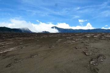 Mount Bromo, an active volcano on Java island, 