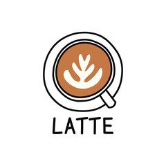 Doodle art, top view of a cup of hot latte.
