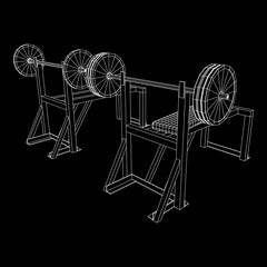 Barbell with weights. Gym equipment. Bodybuilding, powerlifting, fitness concept. Wireframe low poly mesh vector illustration.