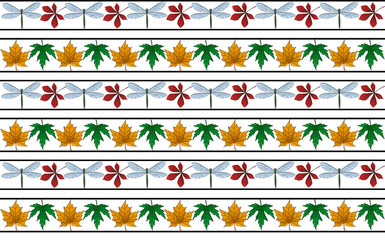 Seamless pattern from the rows of dragonflies and leaves 2