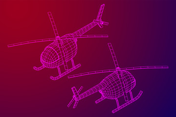 Helicopter aircraft vehicle. Wireframe low poly mesh vector illustration.