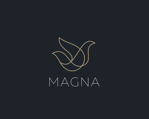 Bird logo design abstract modern linear style illustration. Dove freedom vector icon symbol identity logotype