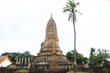Fototapeta premium old city, sukhothai historical park beautiful tourist attraction old buddha statue, old pagoda, old building, thailand 