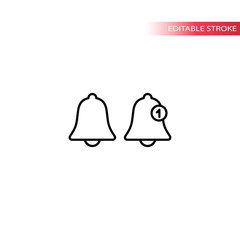Bell notification alert thin line vector icon. Bell simple outline symbol with notification sign. © Tsvetina