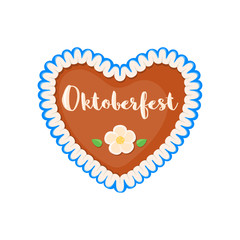 Traditional bavarian gingerbread heart icon in flat style.