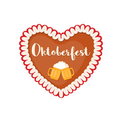 Traditional bavarian gingerbread heart icon in flat style.