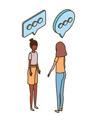 women standing with speech bubble on white background