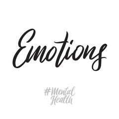 Mental health hand written lettering words: emotions. Psychotherapy vector design on white background