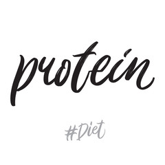 Diet hand written lettering words: protein. Healthy food vector design on white background